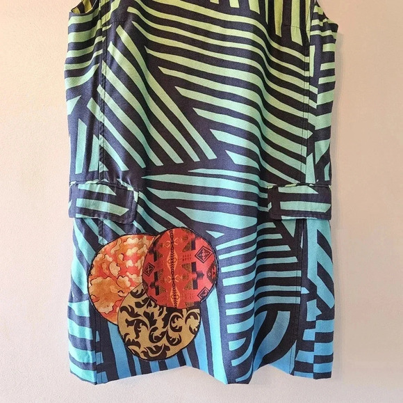 DESIGUAL Women’s Sleeveless Sheath Artsy Graphic Green Striped Mini Dress Sz 46. - Picture 6 of 15
